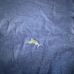 Navy Tee with Small Embroidered Fish Logo Sz M